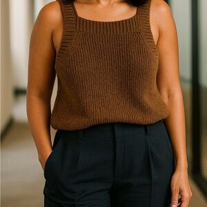 J. Crew Brown Knit Square-Neck Tank Top